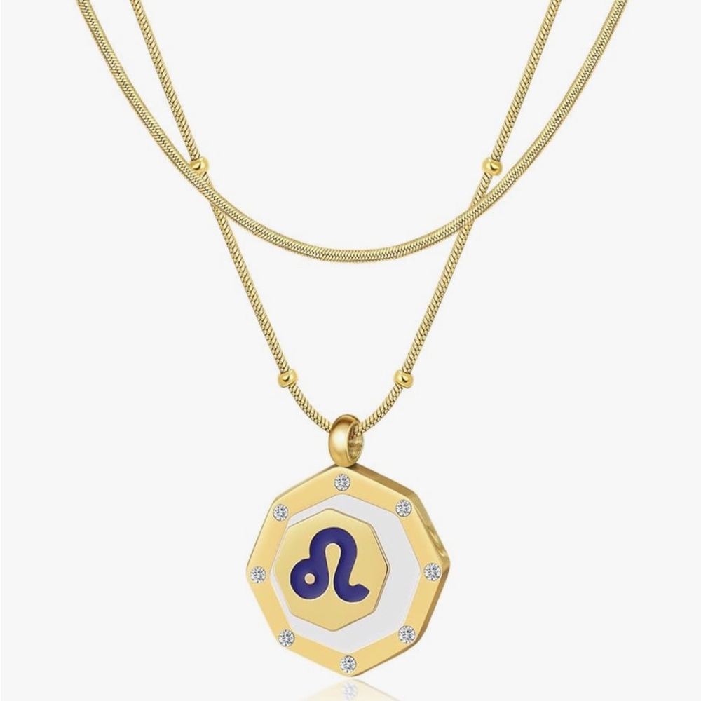 Leo- Gold Enamel CZ Zodiac Pendant
Beaded Chain Necklace + FREE Snake Chain
